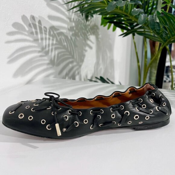 Chloe Grommet Black Leather Ballet Flats size 38 - Picture 4 of 9